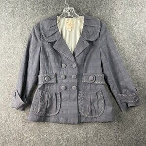 Nanette Lepore Double Breasted Jacket Navy Blue Nautical 3/4 sleeve Size 6